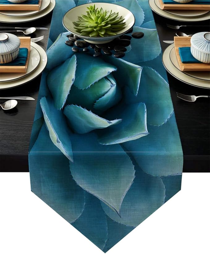 JHLP table runner Agave Succulent Green Flowers Bloom Table Runner