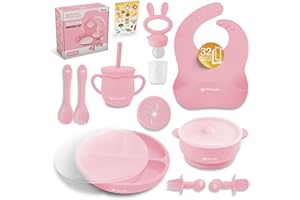 Bluubi Silicone Baby Feeding Set - Infant Tableware for First Foods & Baby, Led Weaning (0+ Months), Easy to Clean, Durable, Perfect for Baby Boy or Girl, Solid Feeding - Pink - Standard