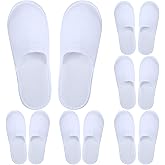 Aneco 6 Pairs Spa Slippers Disposable Closed Toe Slippers White Fluffy Guests Slippers for Home, Hotel Use