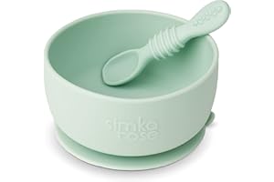 Simka Rose Baby Bowl and Spoon Set, Baby Bowls Suction for Toddler, BPA-Free Silicone Bowls Baby, Baby Bowl and Spoon Dishwasher and Microwave Safe Baby Feeding Supplies (Sage)