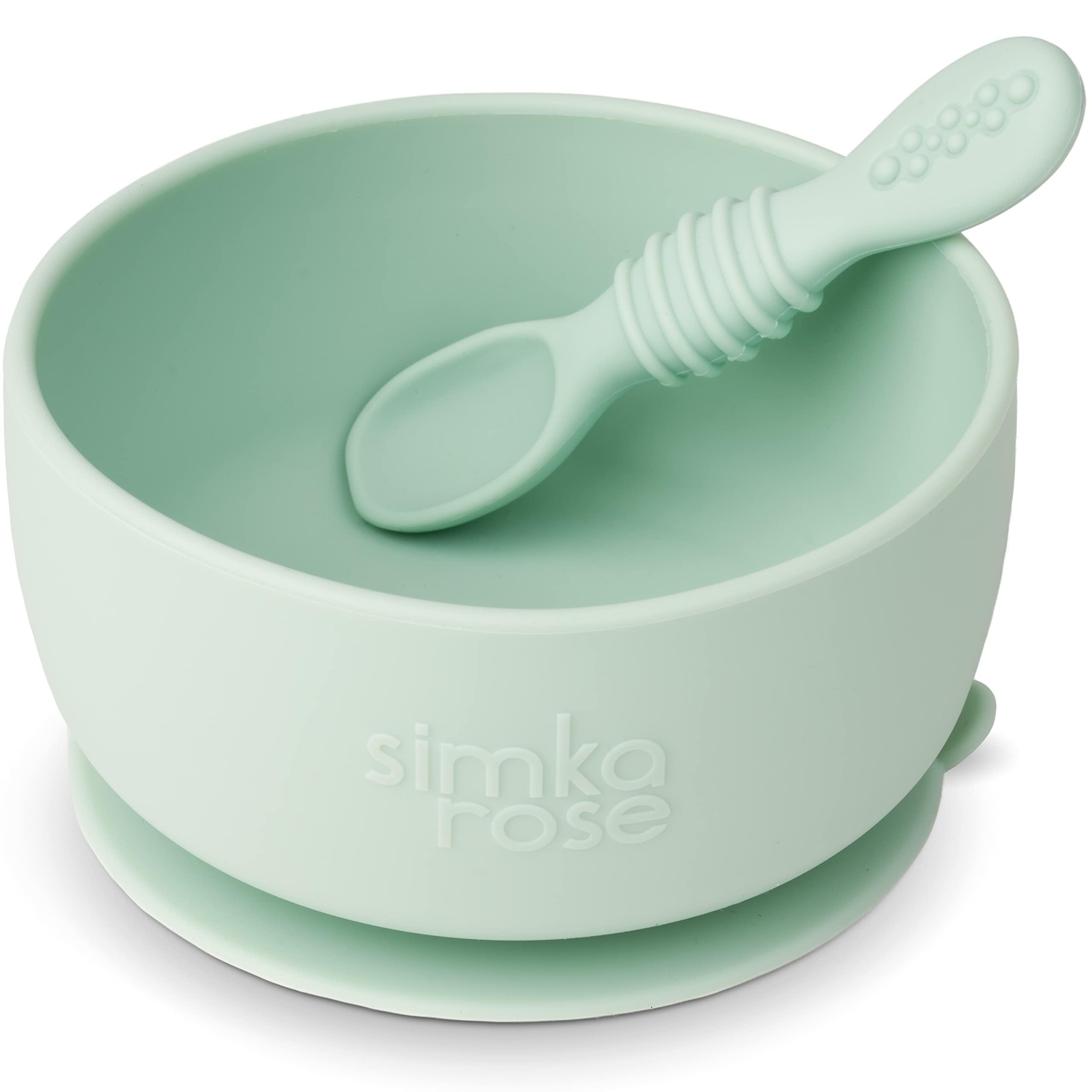 Simka Rose Baby Bowl and Spoon Set, Baby Bowls Suction for Toddler, BPA-Free Silicone Bowls Baby, Baby Bowl and Spoon Dishwasher and Microwave Safe Baby Feeding Supplies (Sage)