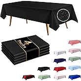 FAGNBED 4 Pack Black Disposable Tablecloth, 54×108 Inches Waterproof Plastic Rectangle Table Cover, Leakproof & Sturdy Table Cloth for for Wedding, Birthday, Picnic, Halloween Party Decoration