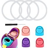 4pcs Replacement Stoppers & 4pcs Bottle Seal Rings for Owala FreeSip 24oz 32oz, BPA-Free Silicone O Ring Water Bottle Top Lid Replacement Parts for 16/19/24/32/40oz Gasket Plug Accessories(Colorful)