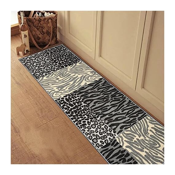 Rubber Backed 20" x 59" Grey Animal Print Patchwork Runner NonSlip Rug