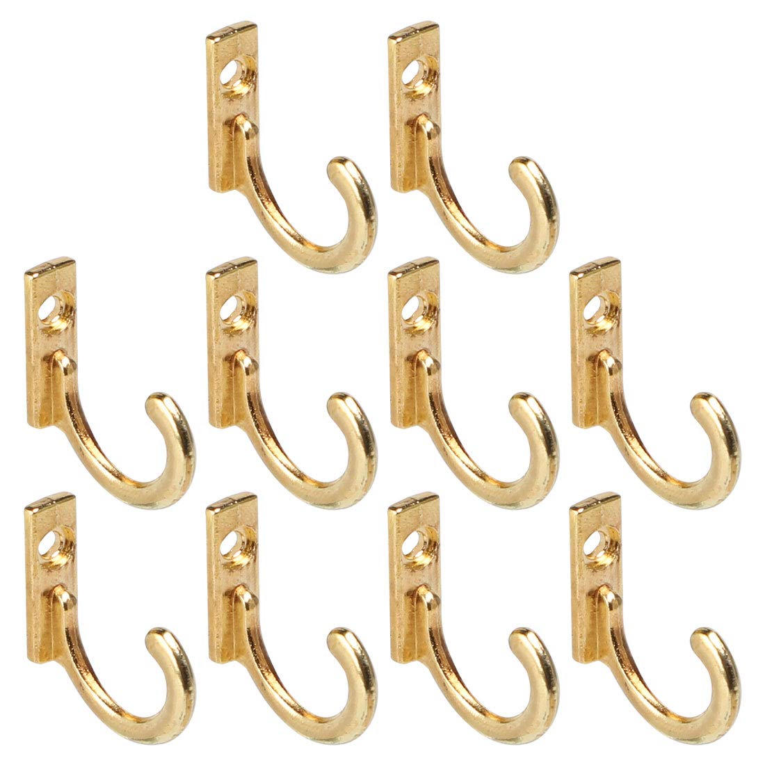 sourcing map 10pcs Robe Hook Zinc Alloy Wall Scarf Key Towel Mounted Hooks Closets Coat Wall Bathroom DIY Hanger Holder w Screws Home Storage, Gold Tone