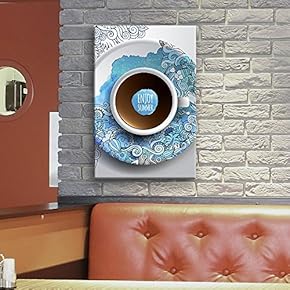 Canvas Wall Art - Enjoy Summer Cup of Coffee on Blue Plate - Giclee Print Gallery Wrap Modern Home Art Ready to Hang - 12x18 inches