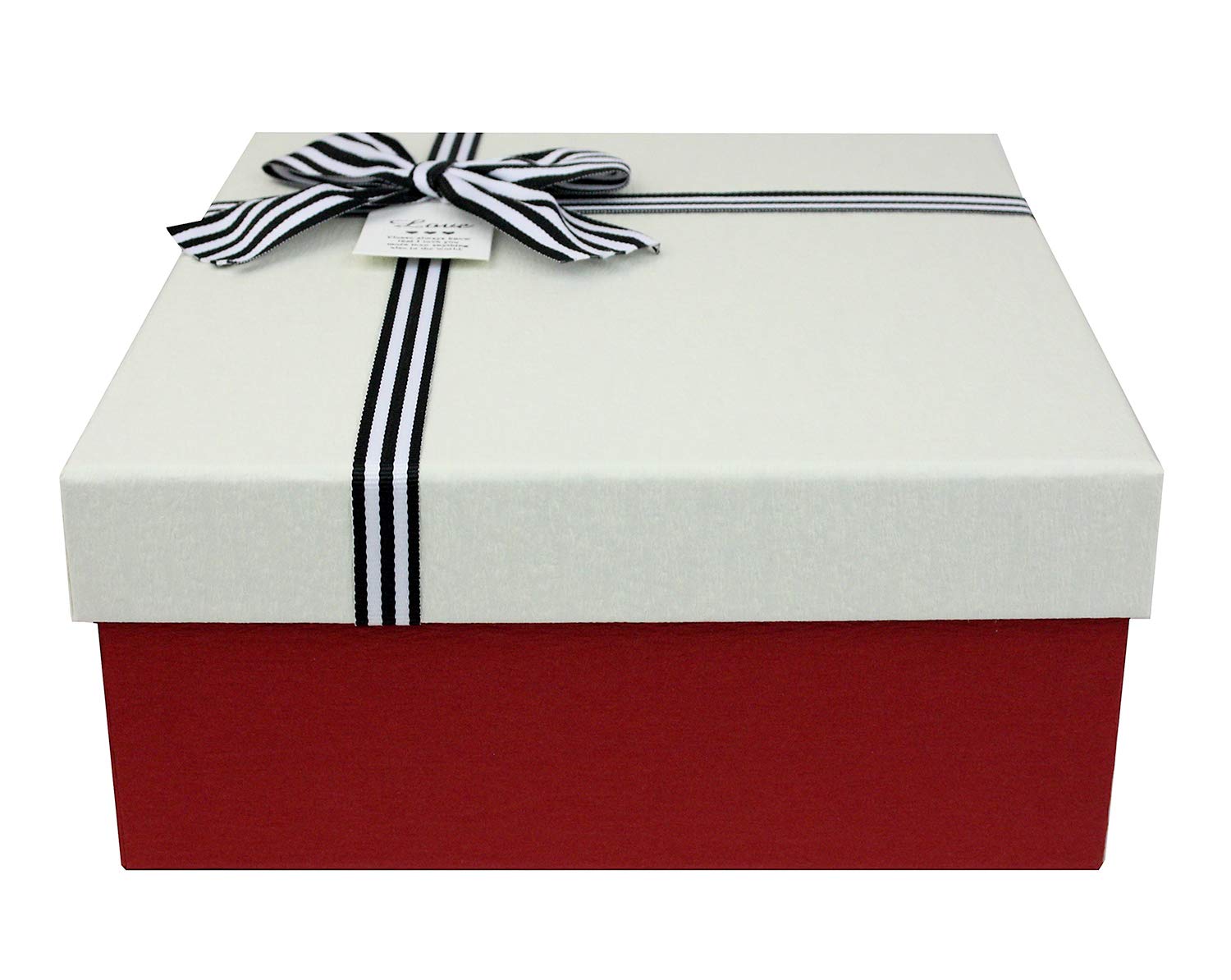 Emartbuy Red/White Rigid Gift Box with Ribbon โ 23.5 x 23.5 x 10 cm โ Luxury Cardboard Presentation Box | Premium Packaging for Hampers, Birthdays, Weddings, Corporate Gifting โ image 1