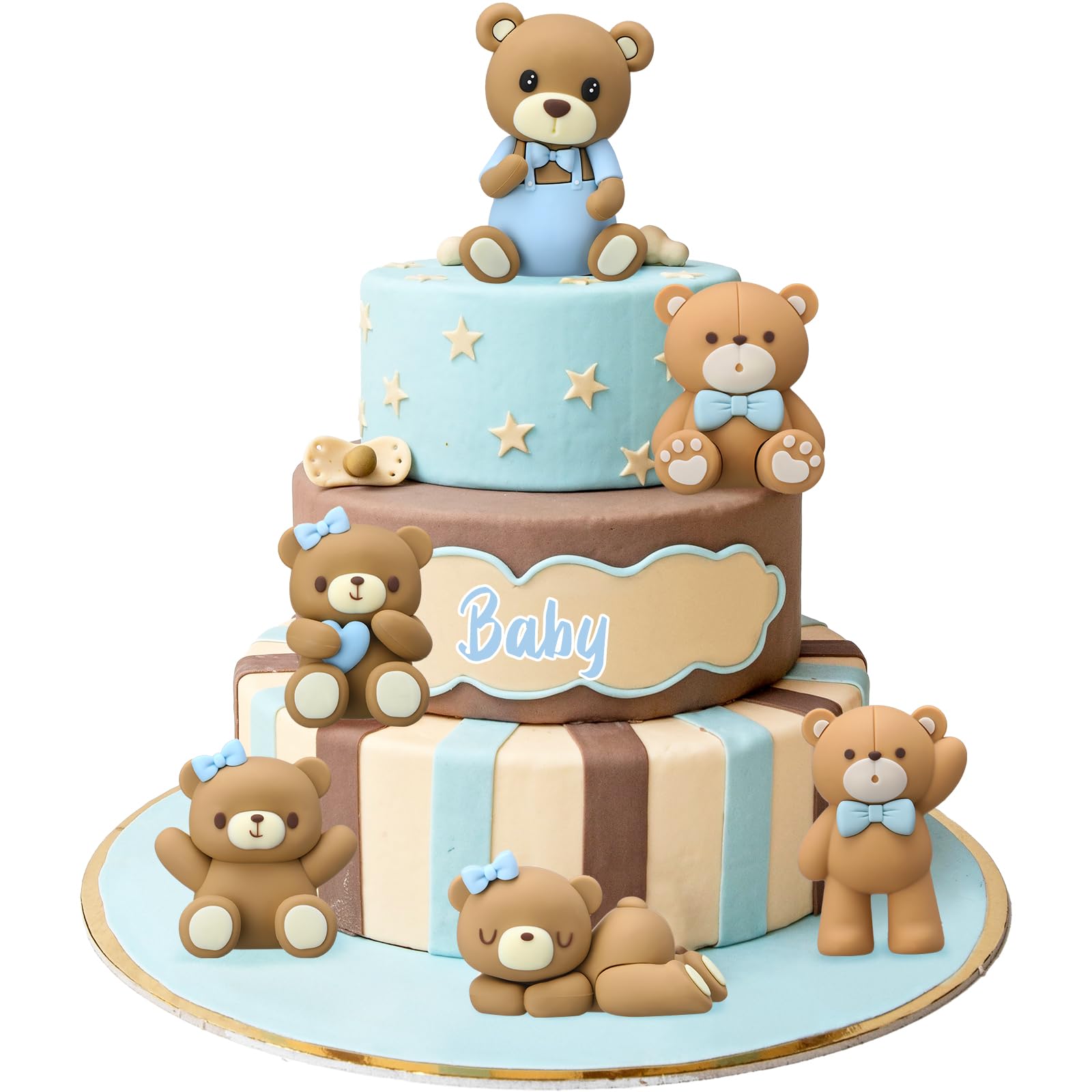 Photo 1 of 6 Pcs 3D Bear Cake Toppers Bear Cake Decorations Baby Shower Party Favors Home Ornaments for Baby Shower Birthday Party Cake Supplies Boys Girl Gifts(Blue)