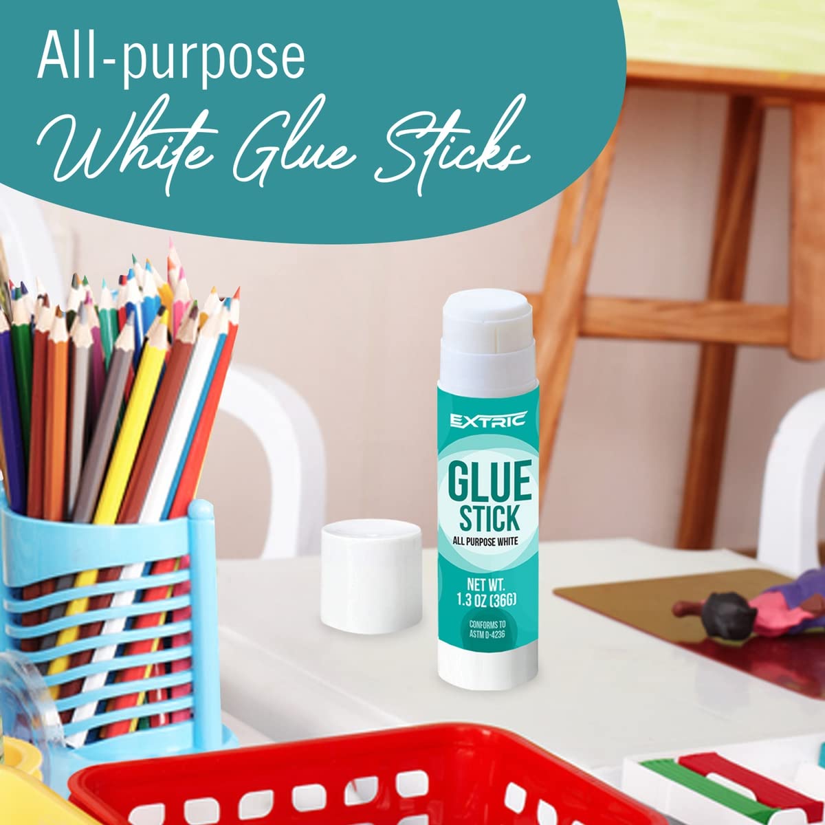 Glue Sticks Bulk Classroom, White Glue Sticks for Kids 60 Count, 1.3 Ounce, Washable All Purpose, for Kids, School and Home