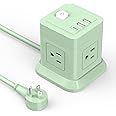 Cube Power Strip, FDTEK 4 Widely Spaced Outlet with 3 USB (1 USB C) Flat Plug Power Strips with Long Extension Cords Space Save Compact Portable for Travel Home Office Cruise (Green)