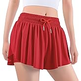 Auranso Girls Butterfly Shorts,Flowy Shorts with Pocket 2-in-1 Athletic Running Gym Preppy Clothes