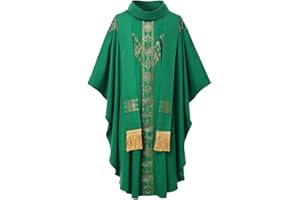 ANDHOM Clergy Elegance Church Vestments for Catholic Priests Chasuble Mass Round Collar Robe with Pastor Stole