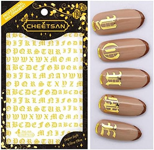 Cheetsan 2018 New Design 5 sheets OLD LETTER Series Super Thin Super Soft L 12 cm W 8.5 cm 3D Self Adhesive Salon Quality Nail Art Sticker Decals