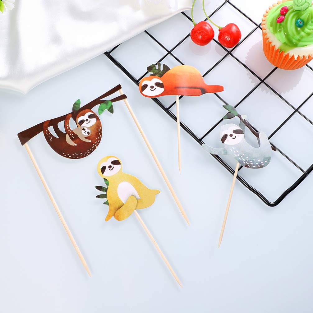 TOYANDONA 24 StüCk Faultier Deko Kuchen Topper Set - Niedliche Tortendekoration FüR Geburtstagsfeiern, Kinderpartys Und Festivals 6