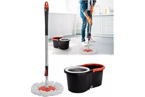 SELECTSHOP Trapeador con Exprimidor, Cubeta, Mop Giratorio de Microfibra, Mágico para Limpieza (Negra)