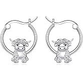Highland Cow Earrings 925 Sterling Sliver Cow Hoop Earrings Scottish Western Jewelry for Women Mom