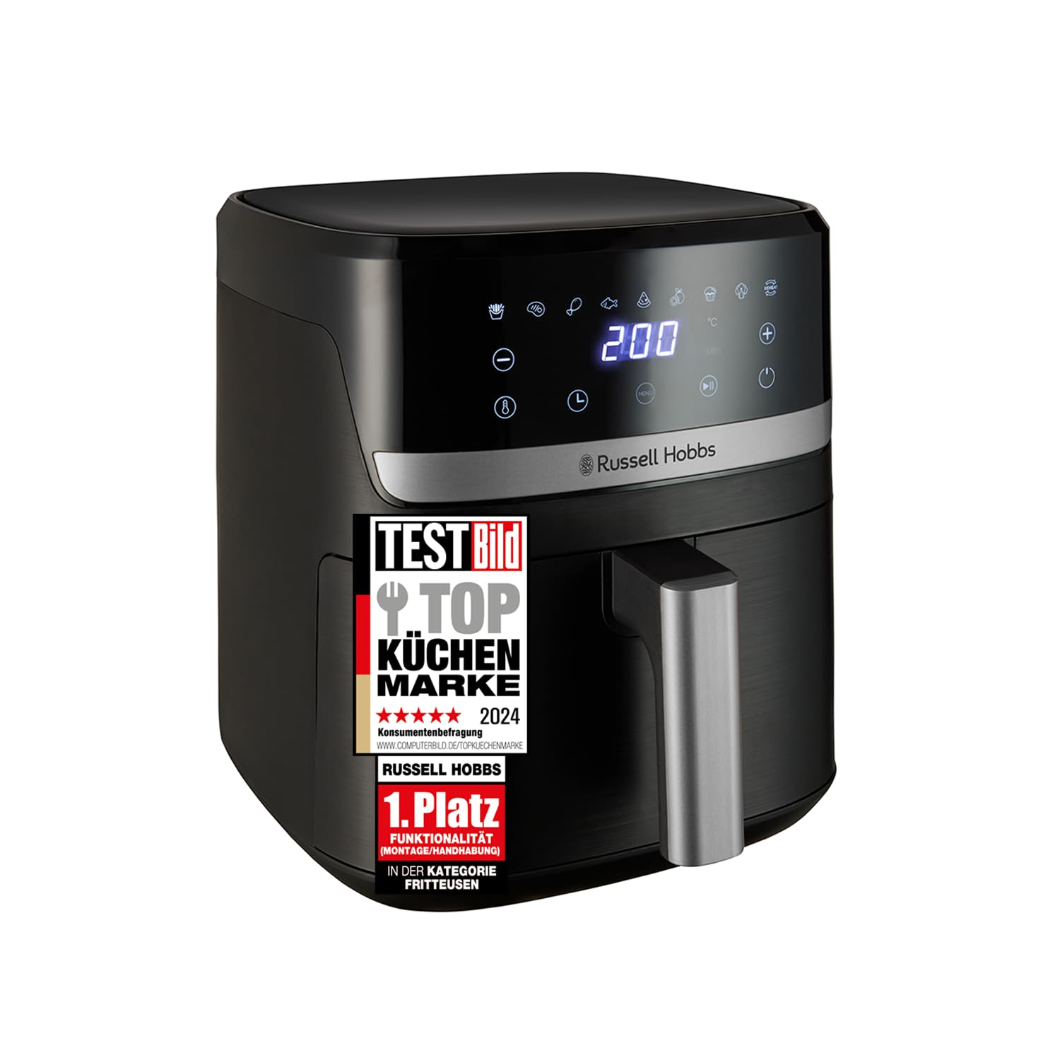 Russell Hobbs Heißluftfritteuse XL 5,5 l Rapid AirFryer (kompaktes Gehäuse, sehr leise) SatisFry (9 Programme, spülmaschinenfest, Fritteuse ohne Öl, TouchScreen, Grillen, Backen) 27621-56