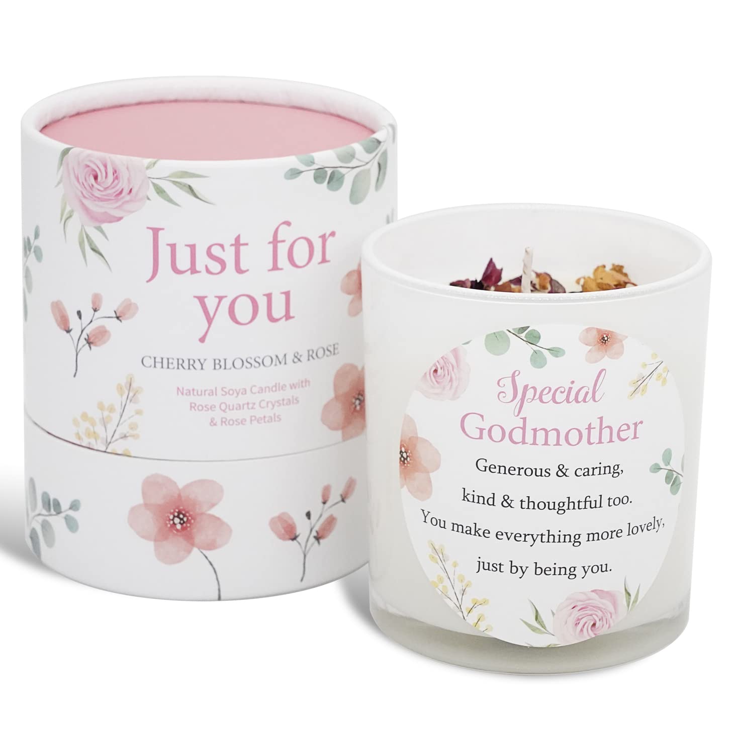Godmother Candle That Makes a Thoughtful Gifts - Special Godmother Birthday Gifts SOYA Candle with Rose Quartz and Rose Petals