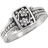 Oxidized Flower Daisy Vintage Beaded Ring .925 Sterling Silver Band Sizes 5-8