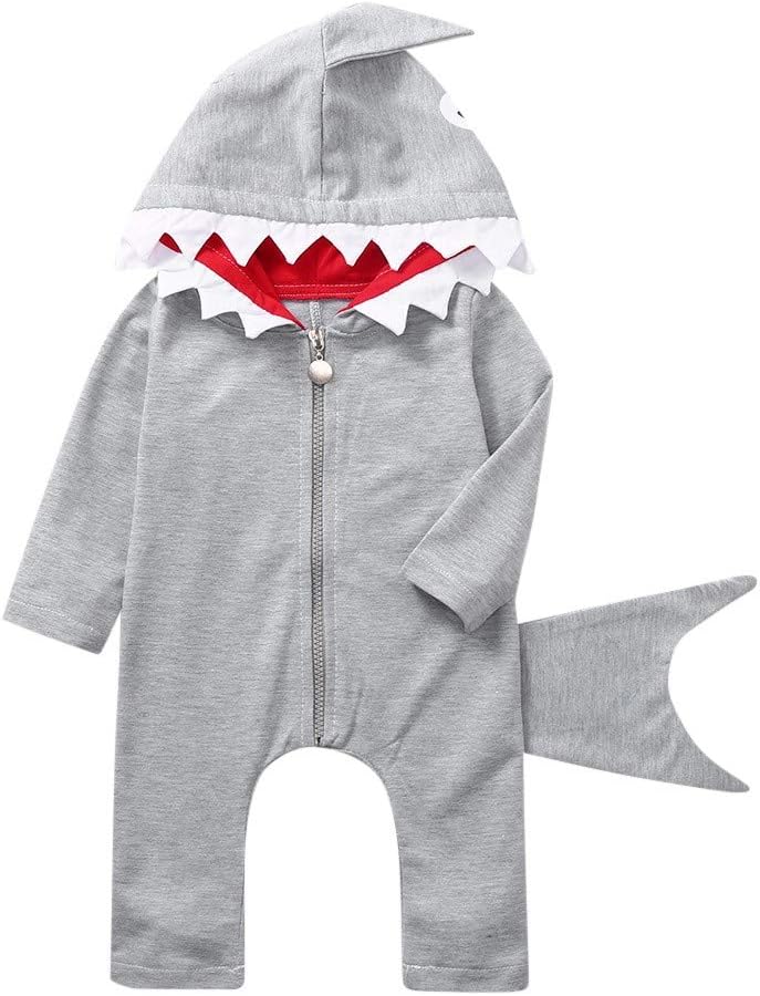 Fineday Toddler Girls Boys Cartoon Shark Costume Zipper Romper Hoodie Jumpsuit Clothes, Infant Jumpsuit Bodysuit One Piece