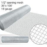 1/2 Hardware Cloth 36 x 100 19 gauge Galvanized Welded Wire Metal Mesh Roll Vegetables Garden Rabbit Fencing Snake Fence for Chicken Run Critters Gopher Racoons Opossum Rehab Cage Wire Window
