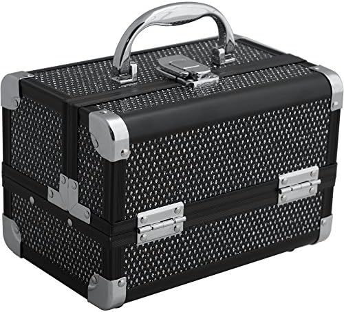 JustCase Giacinto Gallina Mini Makeup Cosmetic Train Case Organizer Storage with Mirror, Krystal Black, 3 Pound