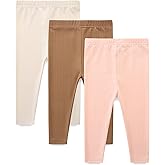 Baby and Toddler 3 Pack Pull On Pants Solid Ribbed Leggings Infant Clothes Size 1-4 Years