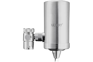 ULTGRT Stainless-Steel Faucet Water Filter Faucet Mount Water Filtration System with Washable Ceramic Filter Element Reduces 99% Chlorine, Heavy Metals, Sediment, Bad Taste & Odor (1 Filter Included)