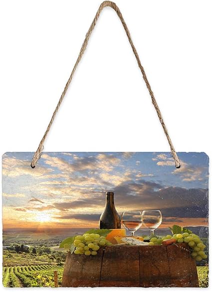Amazon.com: Advancey Welcome Wall Hanging Sign White Wine with Grapes Bottles and Wine Barrel ...