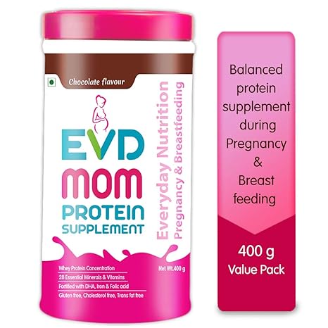 Konverge EVD MOM Protein Supplement for Pregnancy and Breastfeeding | Whey Protein, 28 Vitamins and Minerals | Cholestrol, Trans Fat & Gluten Free | Chocolate Flavor