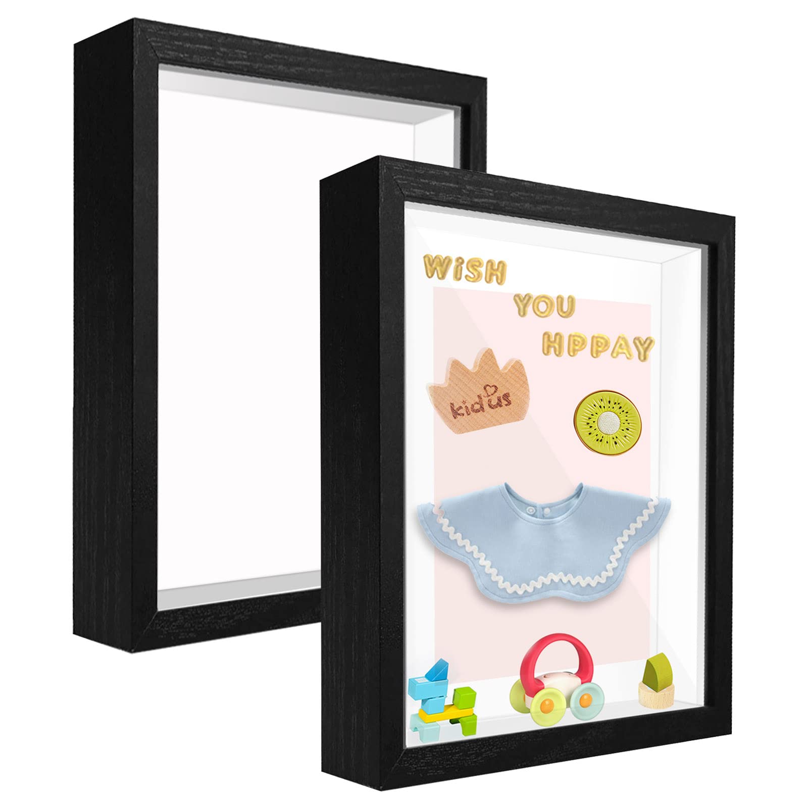 sunmeg 2Pcs 3D Shadow Box 8x10 Picture Frame Wooden Deep Box Square Photo Frames Desktop or Wall Hanging for Medal, Flower & Crafts Display