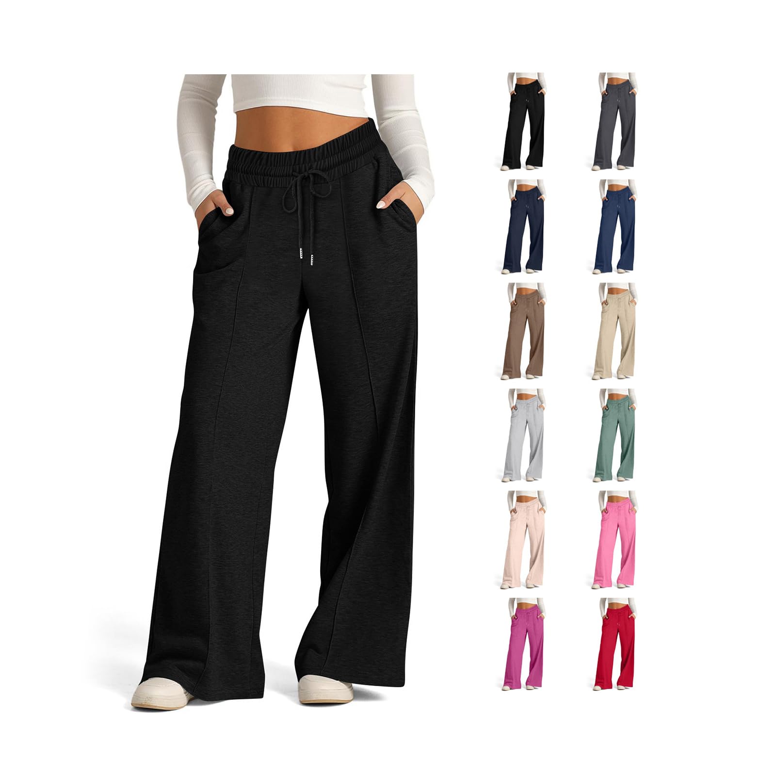 Sweatpants Women Casual Loose High Waisted Wide Leg Sweatpants Lounge Baggy Pants Flowy Sweatpant with Pockets