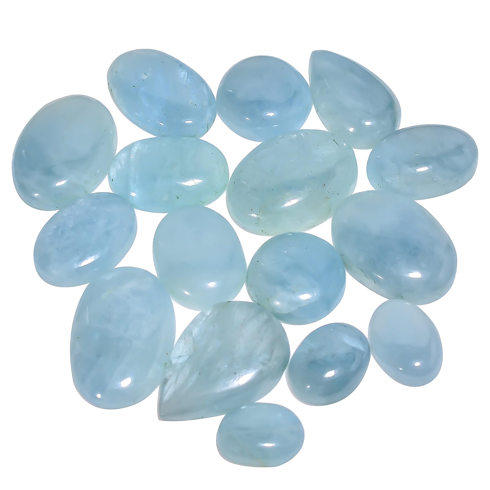 Gemkora 50 Carats Natural Aquamarine Gems Wholesale Cabochon Lot, Jewelry Making Loose Gemstone, Polished Gems, DIY, Wire Winding, Reiki, Wikka, Healing Crystals, Bulk Gemstone Deal 3 to 4pcs