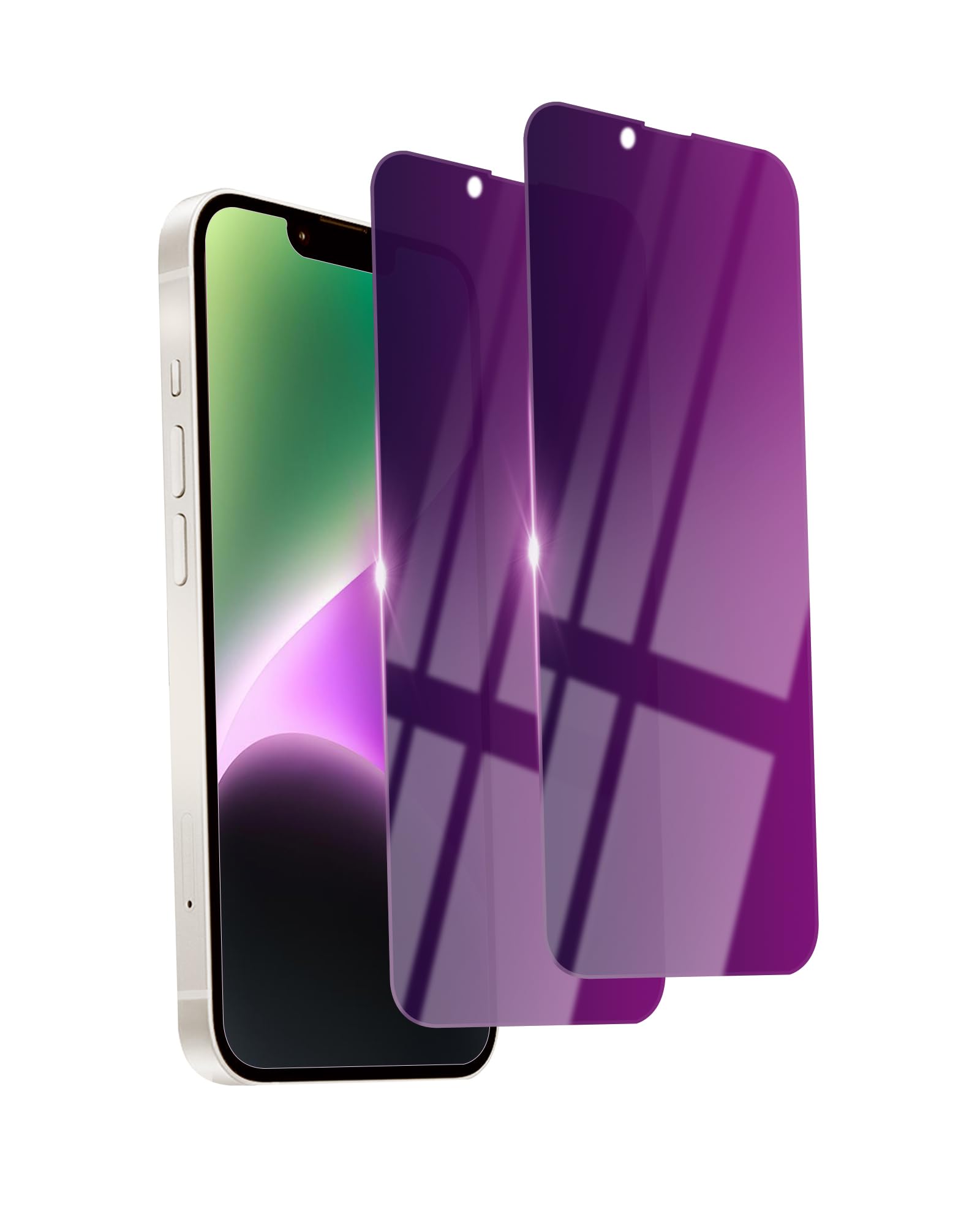 Photo 1 of Ifaeveus 2 Pack Privacy Screen Protector for iPhone 14/13 Pro/13 Tempered Glass 6.1inch Private Saver Purple Anti-Spy Anti-Blue Light Anti-Scratch Full Coverage