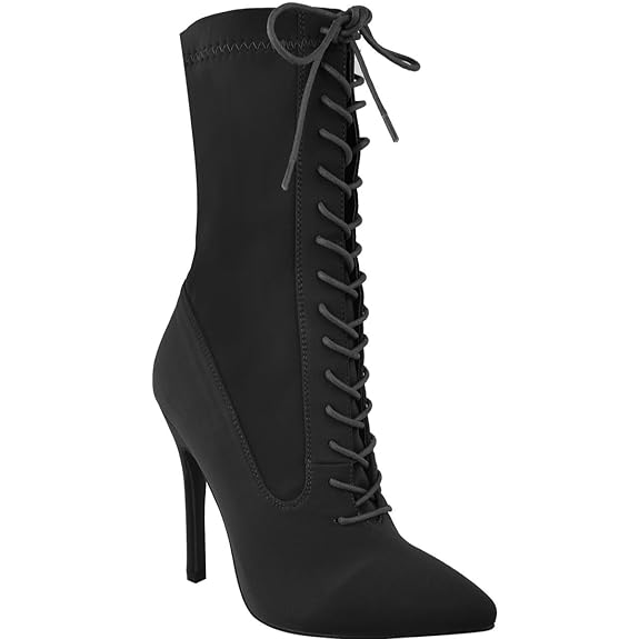 Damen Stiefeletten mit Schnürung - hoher Stiletto-Absatz - Strech-Material
