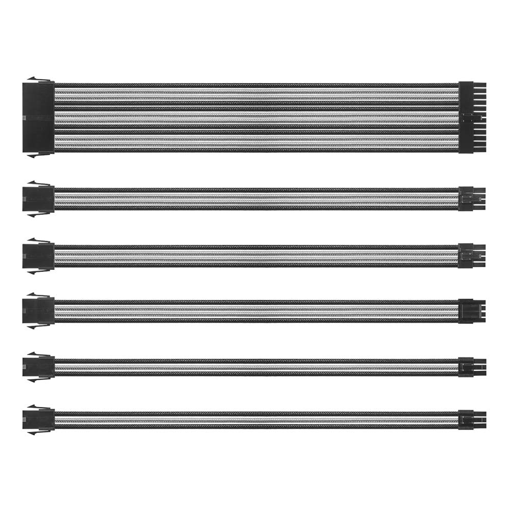 Photo 1 of Black and Gray Sleeved Cables PSU Extension Cable Kit with 30CM Sleeved 24 PIN 8 PIN 6 PIN 4+4 PIN for ATX Power Supply