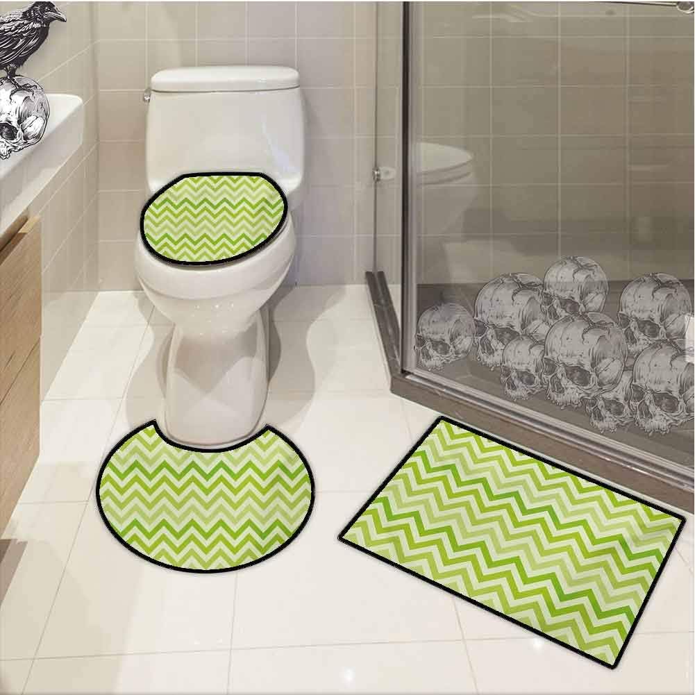 Amazon Com Fbdace Bathroom Rug Set Lime Green Chevron Traditional Zig Zag Pattern With Symmetric Lines Tribal Modern Pattern Mat And Toilet Lid Pale Green Home Kitchen