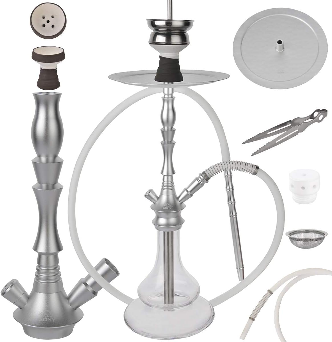 Portable Hookah Set with Everything, Mini Small Shisha to Go Glass 12”with Silicone Hose & Bowl Heat Management Charcoal Holder Coal Tongs Travel Case Bag - Red (No Flavor)