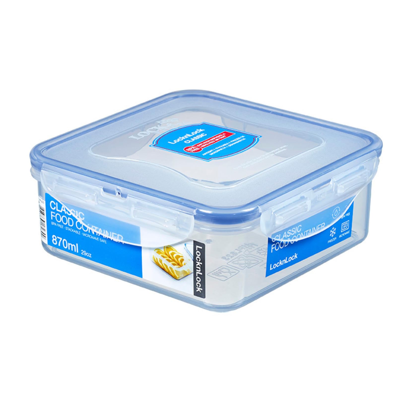LocknLock CLASSIC Frischhaltedose | 870 ml | 15,5 x 15,5 x 6 cm | 100 % luft- und wasserdichte Vorratsdose | Spülmaschinen-, und Mikrowellengeeignet | BPA-Frei | 4-fach Sicherheits-Verschluss