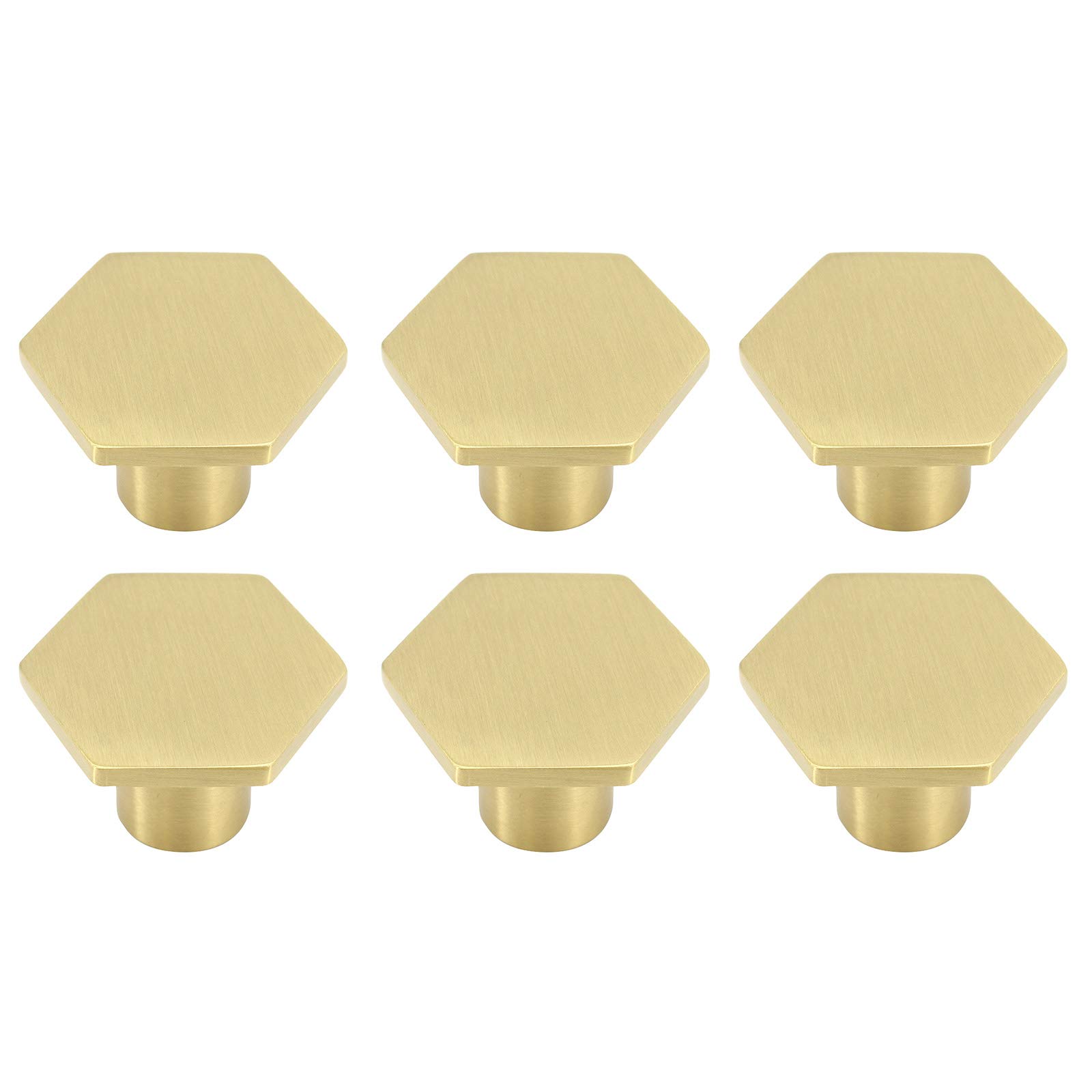Solid Brass Hexagon Cabinet Knobs, Pure Copper Cupboard Pull Handle with Screws for Wardrobe Door,Cabinet Doors and Dresser Drawers(30mm*21mm) (6 Pcs)