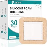 30 Pcs Silicone Foam Dressing 4x4 Gentle Border, Waterproof Silicone Bandages for Wounds Care, Bed Sore Patches, Super Absorbent Wound Dressing, Self Adhesive Pressure Sore Pads