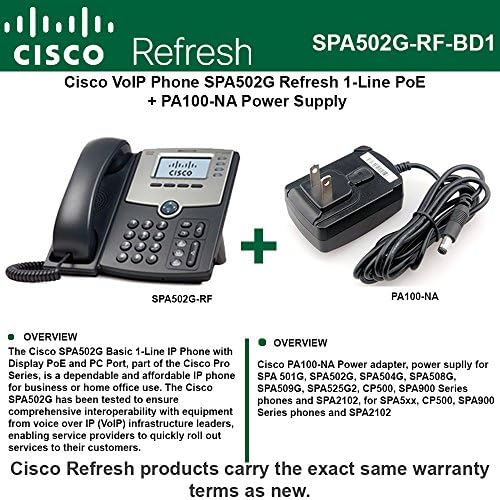 Cisco SPA502G Refresh IP Phone 1-Line with PoE port + Power Supply PA100-NA 5V