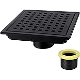 6 inch Stainless Steel Shower Floor Drain with Threaded Adapter, Removable Grid Cover, Black