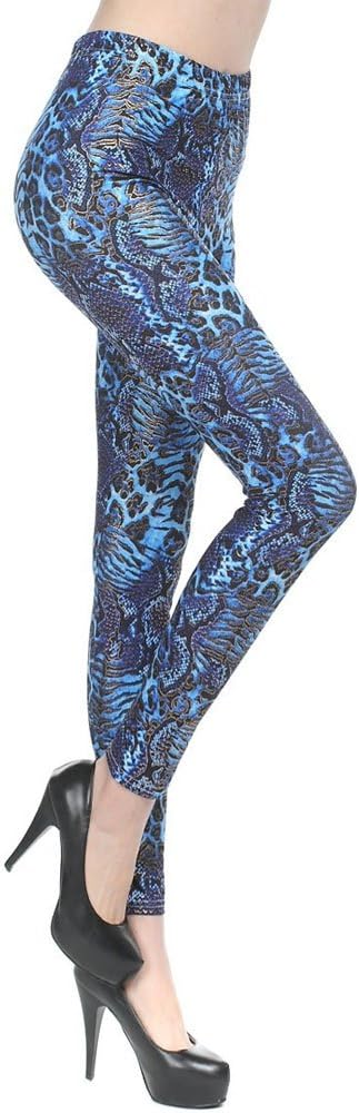 Snake Pattern Print Polyester Women Leggings for Women Blue (Size M)