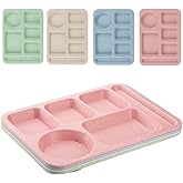 4Pcs Unbreakable Divided Plate,14inch Reusable Plastic Lunch Trays With 6 Compartments,Large Portion Control Plate Serving Meal Plate for Adults,Microwave & Dishwasher Safe For Daily Use,4Colors