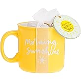 WORLD TRAVELER Eccolo Ceramic Coffee Mug and Keychain Charm, Large Tea Mug, Dishwasher/Microwave Safe - “Morning Sunshine”, Keychain and Stoneware Coffee Mug Set by Dayna Lee (Yellow, 19.6 oz)