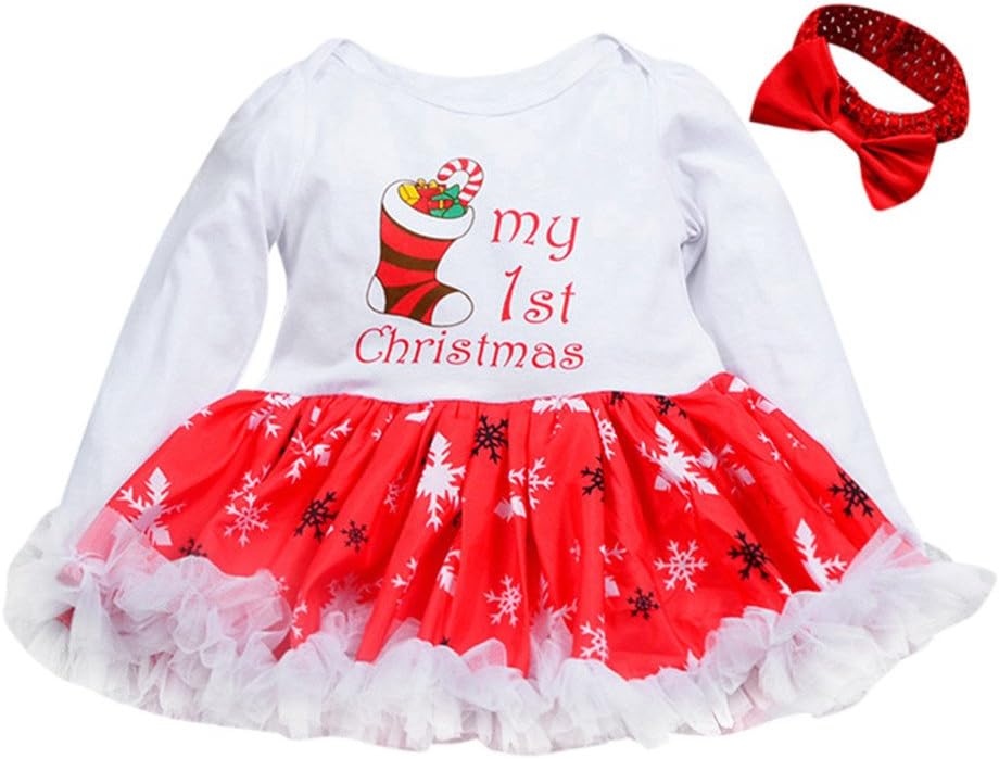 Lary intel Christmas Newborn Baby Boy Girl Clothes Xmas Winter 2Pcs Letter Princess Romper Tutu Dress + Headband Outfits Set