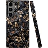 Case for Samsung Galaxy S25 Ultra,Stained Glass Gold Dark Academia Flower Phone Case Military-Grade Drop Protection Cover for Women Girl - Glossy