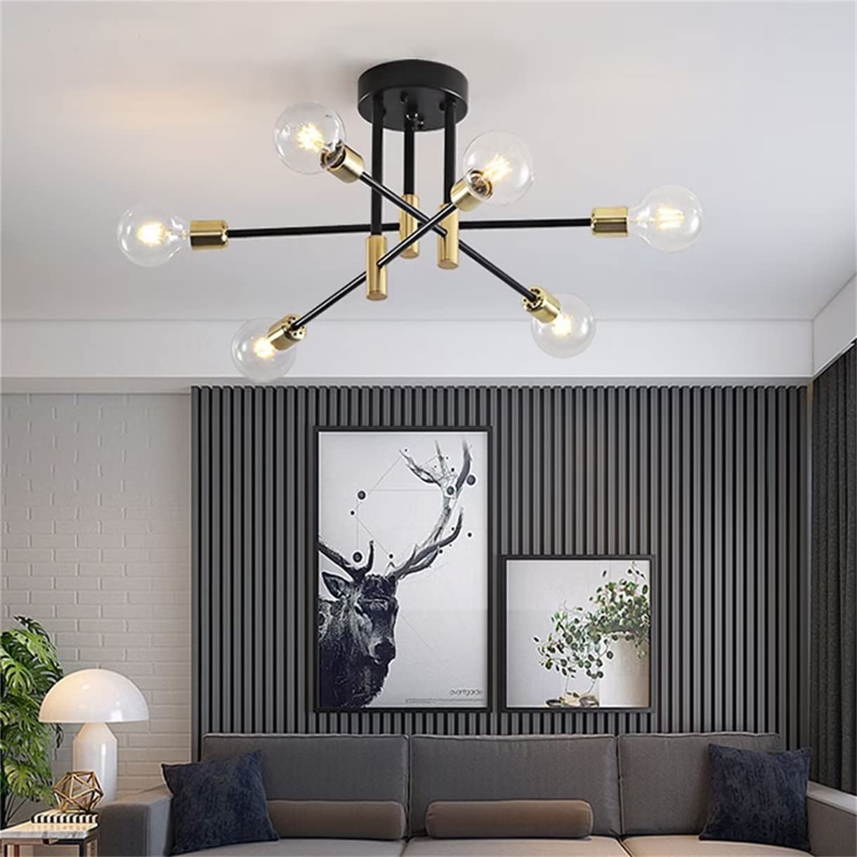 WQCSH Moderne The Minimalist Chandelier Creative Simple Dining Room Living Room Kitchen Office The Bar Decorate Artificial Satellite Modelling Design 6 Heads-(Black and Gold)