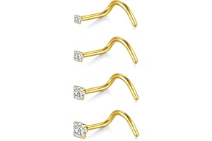 QWALIT Nose Studs L Shaped Nose Stud 20 Gauge Corkscrew Nose Ring Threadless Nose Stud Push in Stainless Steel Nose Piercing 